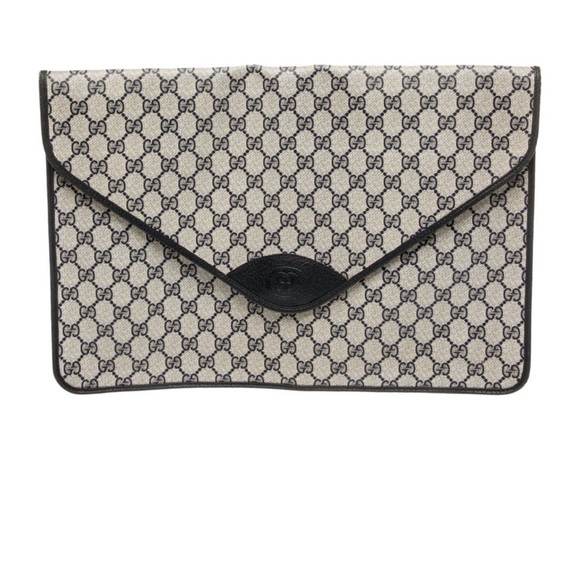 Gucci Handbags - Gucci Beige and Black Monogram Envelope Clutch